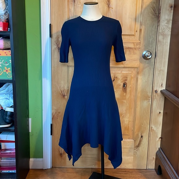 OPENING CEREMONY Eclipse Delta Marine Rib Knit Handkerchief Hem Dress $375 EUC S - Picture 2 of 12